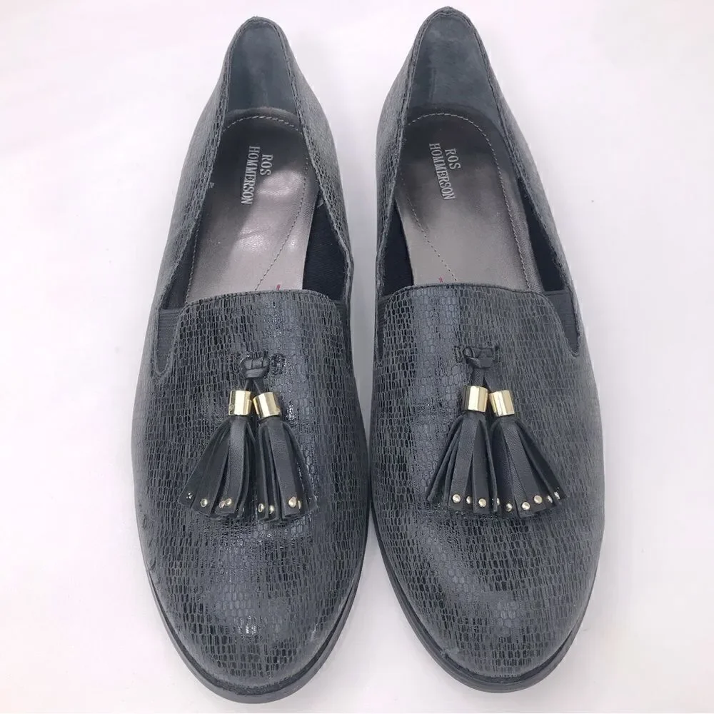 Ros Hommerson DIXIE  Tassel Loafer in Charcoal Iguana Print Leather